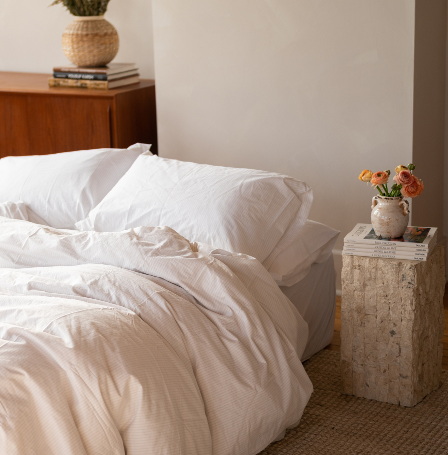 The Crisp Sheet Set | Pinstripe (Chalk/Clay)