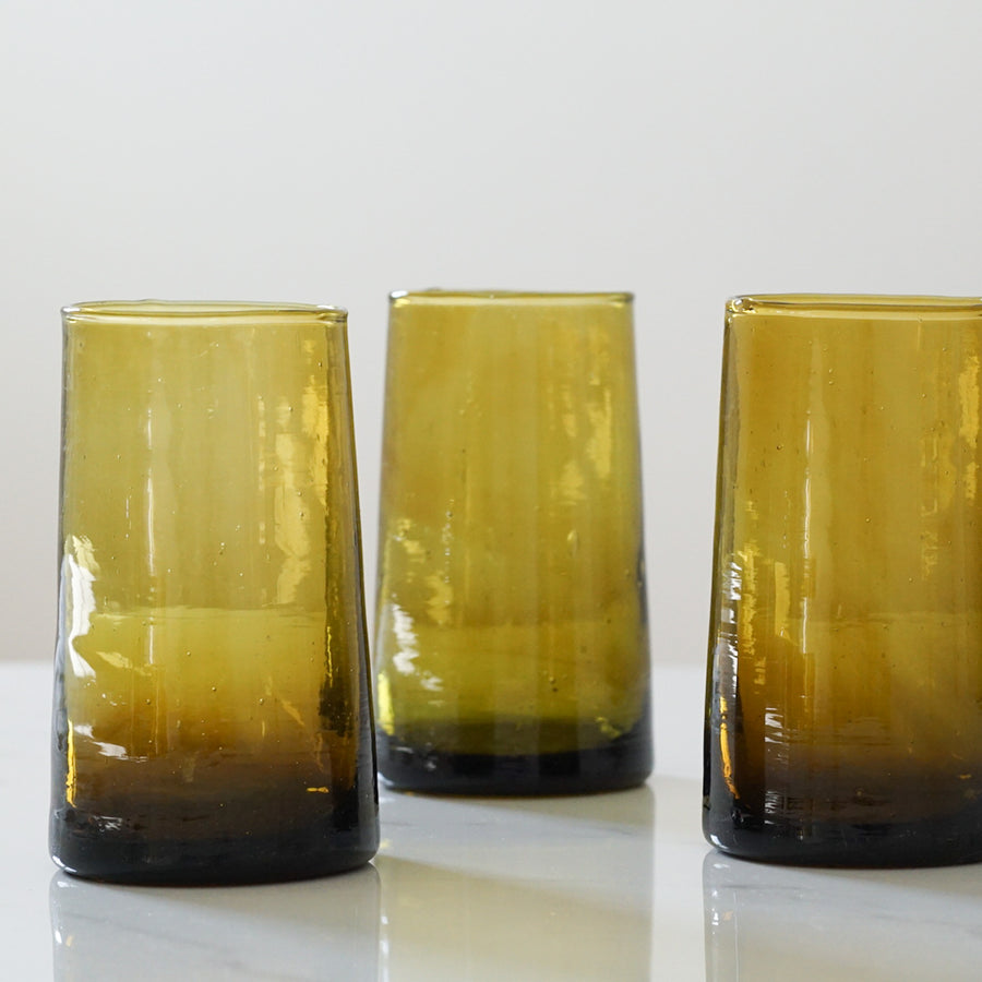 Amber Handblown Recycled Glass Tumblers - Set of 6