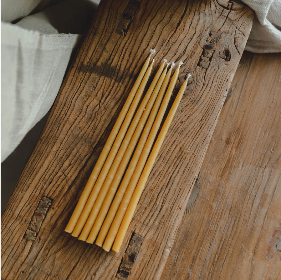 Slim 8" Beeswax Tapers - Set of 10